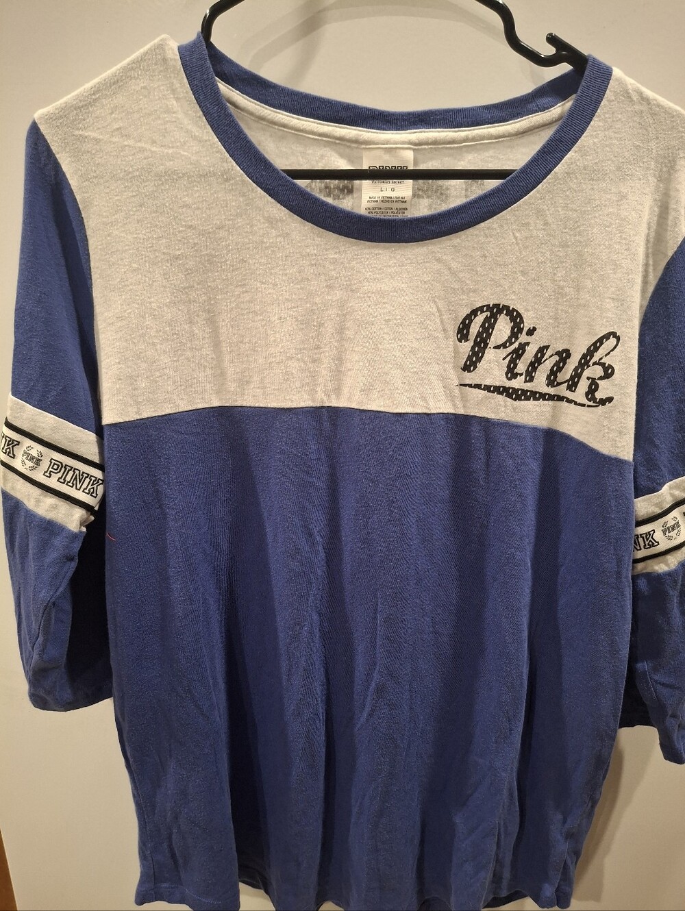 PINK Victoria's Secret Blue and White Colorblock Tee